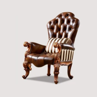 European leather sofa chair American all solid wood boss chair office chair home desk chair to do old carved leisure chair