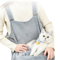 Grey Cat Cuddle Custume With Cat in the Pocket at Your Front Cat Handling Apron