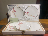 日本中古回流老金標香蘭社 五客禮盒裝 蘭花重金描邊八角盤 干