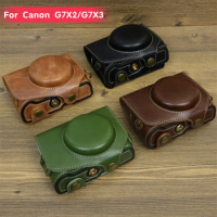 Retro Leather Camera Bag for Canon G7X3 G7X2 G7X Mark II III Vlog Camera PU Protective Case with Shoulder Bag Bottom Base Mount