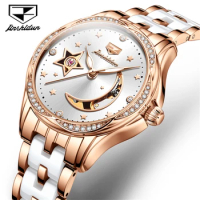 JSDUN 8962 Mechanical Fashion Watch Gift Round-dial Ceramic Watchband