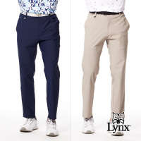 【Lynx Golf】男款日本進口面料環保抗UV涼感特殊剪裁造型口袋立體凸印設計平口休閒長褲(二色)