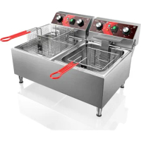 Deep Fryers Stainless Steel Commercial Deep fryer with Timer Dual Tank Electric Deep Fryer with 2 Baskets Large Capacity