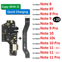 20Pcs, USB Charging Connector Board Port Dock Mainboard Main Flex Cable For Xiaomi Redmi Note 7 8 8T 9 9S 10 10S 11 Pro 4G 5G