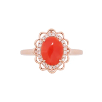 【幸福珠寶】天然日本頂級阿卡紅珊瑚18K金真金真鑽魔鏡戒指(日本阿卡紅珊瑚)