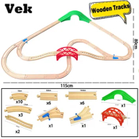 Wooden Train Track Set DIY Rail Track Accessories Railway Compatible With Normal Brand Beech Train Road Educational Toy For Kids