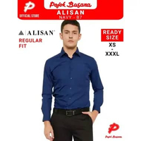 Pojok Busana Kemeja Alisan Lengan Panjang Polos Pria Slim Fit Biru Donker B7 - Formal Kantor Basic 1
