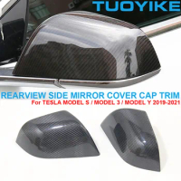 LHD RHD 2PCS Car Real Dry Carbon Fiber Rearview Side Mirror Cover Cap Trim Sticker For TESLA MODEL-S MODEL-3 MODEL-Y 2019-2021