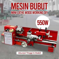 Mesin Bubut Mini Lathe Wood Metal Working DIY 550W CJ0618 OSSIEAO Merah