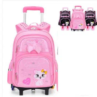 School Rolling Backpack School bags for girls with wheels PU Wheeled Backpack Bag Trolley Bag with Wheels Kids Rolling Bacpack
