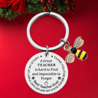 Hot Thank You Teacher Keychain Pendant Insect Enamel Bee Key Chain Keyring Honeybee A Great Teacher Is Hard To Find