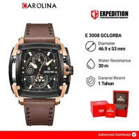 Jam Tangan Pria S Expedition Chronograph E 3008 GCLGRBA Black Dial Brown Leather Strap