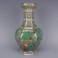 Luxury Chinese Classic Antique Ceramic Enamel Flower Vase Home Decoration Green Vase