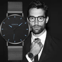 GENEVA Top Brand Mens Watches Fashion Ultra Thin Steel Mesh Belt Quartz Watch Men Simple Business Male Wrist Clock Reloj Hombre
