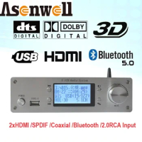 5.1CH Digital Audio System HDMI USB Flash Toslink Coaxial L/R Audio Bluetooth 5.0 Input DTS AC3 Audio 5.1 Decoder for Amplifier