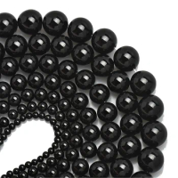 4-16mm Natural Black Smooth Onyx Agate stone Round Loose Beads For Jewelry Making Findings 1 Strands 15inch