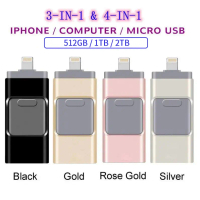 Ổ đĩa Lung Linh 3 Trong 1, Ổ Cắm Nhớ, Ổ Cứng Bút, Tương Thích Với IPhone, Android, Type-C Và PC, OTG