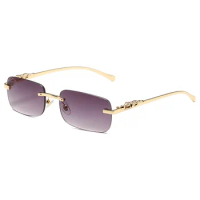 Square Sunglasses Rimless Cut Edge Sun Glasses Fashion Designer Shades Luxury Golden Leopard Frame Eyeglasses UV400