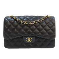 【二手名牌BRAND OFF】CHANEL 香奈兒【再降價】 黑色 羊皮 菱格紋 JUMBO 肩背包 金扣
