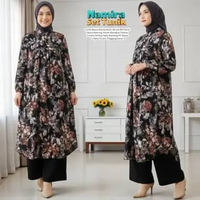 Namira One Set Wanita Kekinian Tunik Rayon Premium Baju Setelan Celana Kulot Korean Style LD 110 cm 
