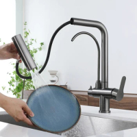 Popular Two In One Pull Out Kitchen Sink Faucets Sus304 Gun Gray Sink Mixers Kitchen Faucet With Drinking Water Faucet