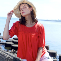 【NAUTICA】女裝 素色澎袖五分袖純棉T恤(橘)