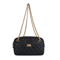 【CHANEL 香奈兒】金釦小牛皮 2.55 相機肩背/斜背二用包_展示品(黑色)
