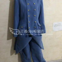 Custom Made France Uniform Blue Wool Suit Winter Commando Overcoat With Pants