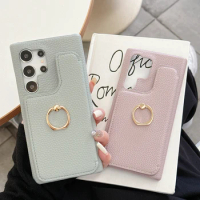 Mirror Cards Solt Leather Wallet Bag Ring Holder Case For Samsung Galaxy S24 Ultra S23 Plus S22 S21 A34 A35 A55 A15 A24 Cover
