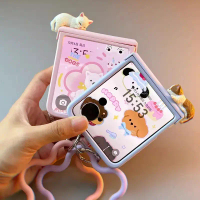 Sarung Anak Kucing 3D, Reka Bentuk Comel Korea, Tali Bunga, Untuk Samsung Z Flip 6 / 5 / 4 / 3, Untu