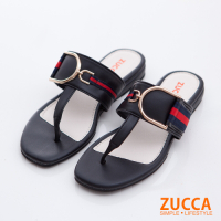ZUCCA-條紋撞色夾腳瓶底拖鞋-黑-z6810bk