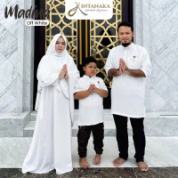 Gamis Sarimbit Keluarga Couple Ayah Ibu Anak set Syari Polos Khimar Niqab Jilbab Koko Putih whitet M