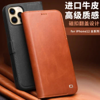 2022 New Qialino Brand Genuine Leather Cover Flip Case For Apple iPhone 12 Pro Max Mini Magnetic Close + Wallet Card Pocket