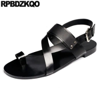 Open Toe Roman Casual Men Gladiator Sandals Summer Trending Designer Black Strap Flat Loop Native Shoes Genuine Leather 2022