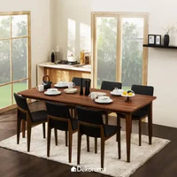 Dekoruma SHIMO Meja Makan Minimalis Bahan Kayu / Meja Cafe Untuk 6 Kursi / Dining Table - Walnut