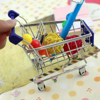 1pcs Supermarket Hand Trolley Mini Shopping Cart Desktop Decoration Storage Toy Gift