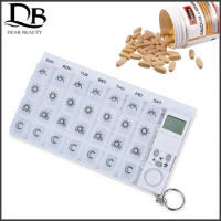 7 Days Pill Box Portable Medicine Case Organizer LED Timer Reminder 28 Grids Weekly Tablets Storage Pill Dispenser Alarm Clock