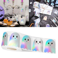 Cuộn 500 miếng nhãn dán hologram ma Halloween dễ thương