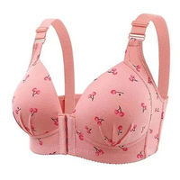 BH131 Bra Big Size Busa Tipis Tanpa Kawat Kaitan Depan Motif Bunga 36/80BC PINK