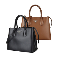 PRADA 普拉達 銀字三角牌LOGO小牛皮編織手提斜背包(二色)