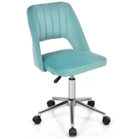 Costway Velvet Accent Office Chair Adjustable Swivel Vanity Task Chair Green/Grey