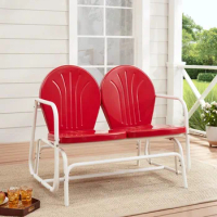 Retro Red Outdoor Steel Glider Loveseat，Outdoor Park, garden patio patio patio chairs