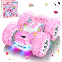 Pink Remote Control Car for Girls RC Cars for Kids with DIY Sticker & Colorful Lights 2.4Ghz Double 