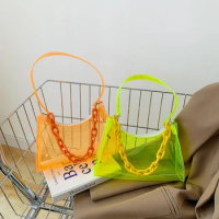 Jelly Women Shopper Bag 2022 Transparent Candy Color Shopper Chain Shoulder Underarm Phone Bag Female Clear Hobos Purses Handbag