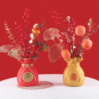 Chinese Flower Vase Planter Pot Money Bag Shape Fortune Lucky Decorations Accent For Party Wedding Living Room Decor Gift