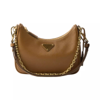 Prada Re-Edition Saffiano Chain and Leather Mini Shoulder Bag Caramel