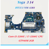BTUU1 NM-A381 5B20H35637 For Lenovo YOGA 3 14 Laptop Motherboard With Core i5-5200U i7-5500U CPU 940M 2G/UMA DDR3L 100% Work