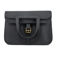 【Hermes 愛馬仕】Halzan 25cm T/C 牛皮手拿/手提/肩背/斜背多用包(89黑/B刻/銀釦)