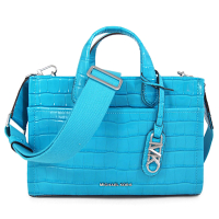 MICHAEL KORS Gigi 銀字吊飾MK Logo壓紋皮革兩用包(聖托里尼藍)