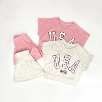 【艾比童裝】嬰兒 USA套裝 MIT台灣製短袖上衣 短褲(套裝系列 D90)